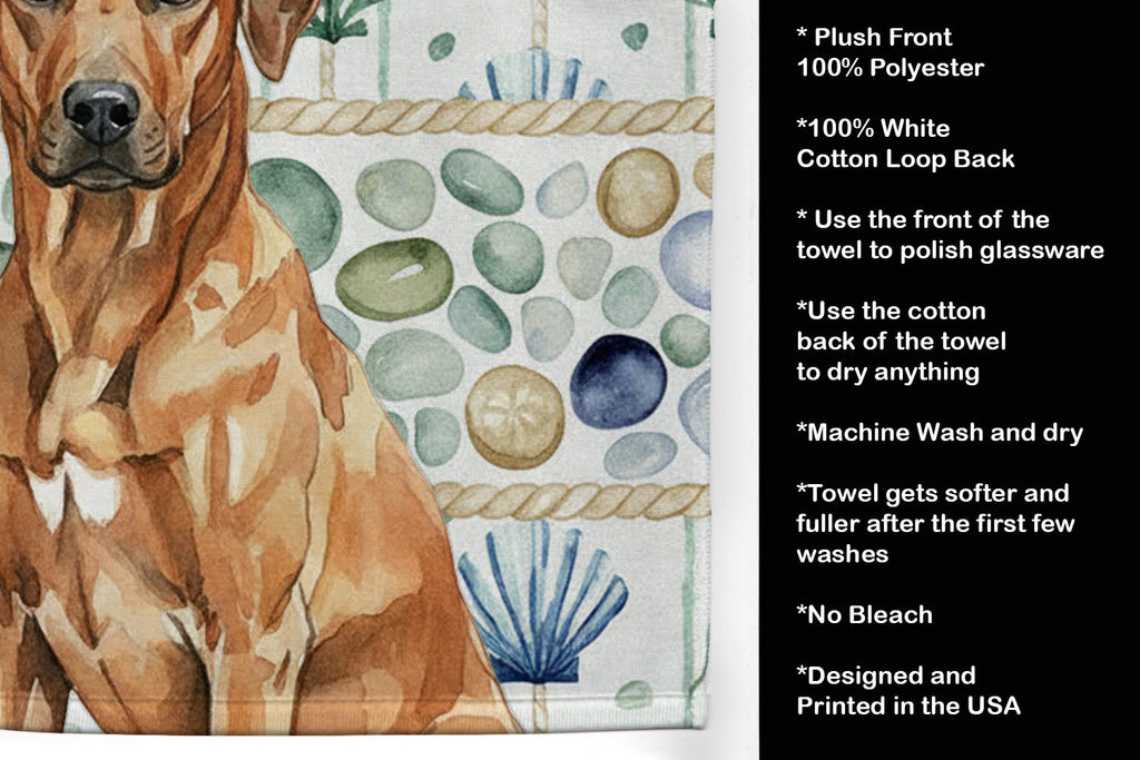 Rhodesian Ridgeback Coastal Sea Glass Kitchen Towel Velour Plush Front and Cotton Loop Back Machine Washable
