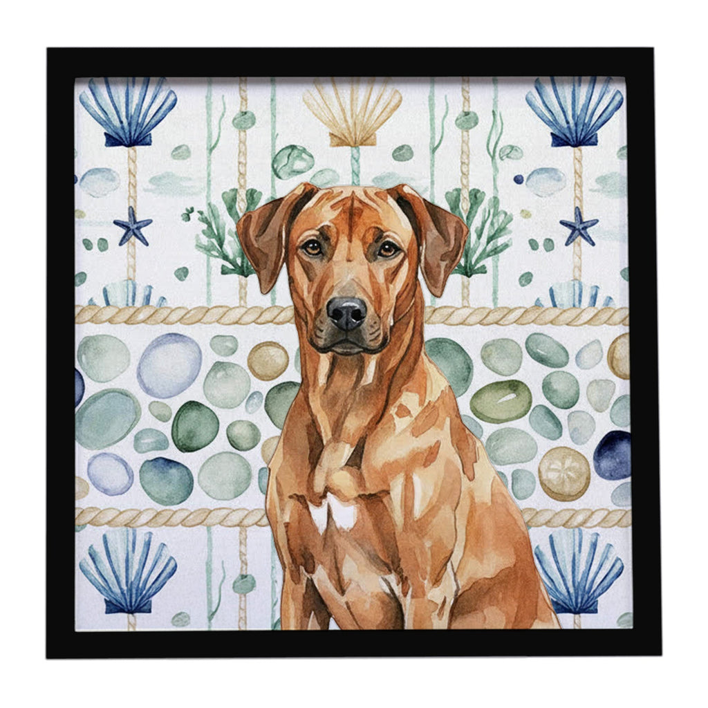 Rhodesian Ridgeback Coastal Sea Glass Framed Metal Print Bathroom, Kitchen, Office, Home Decor Wall Art Ready to Hang, Square, 8X8