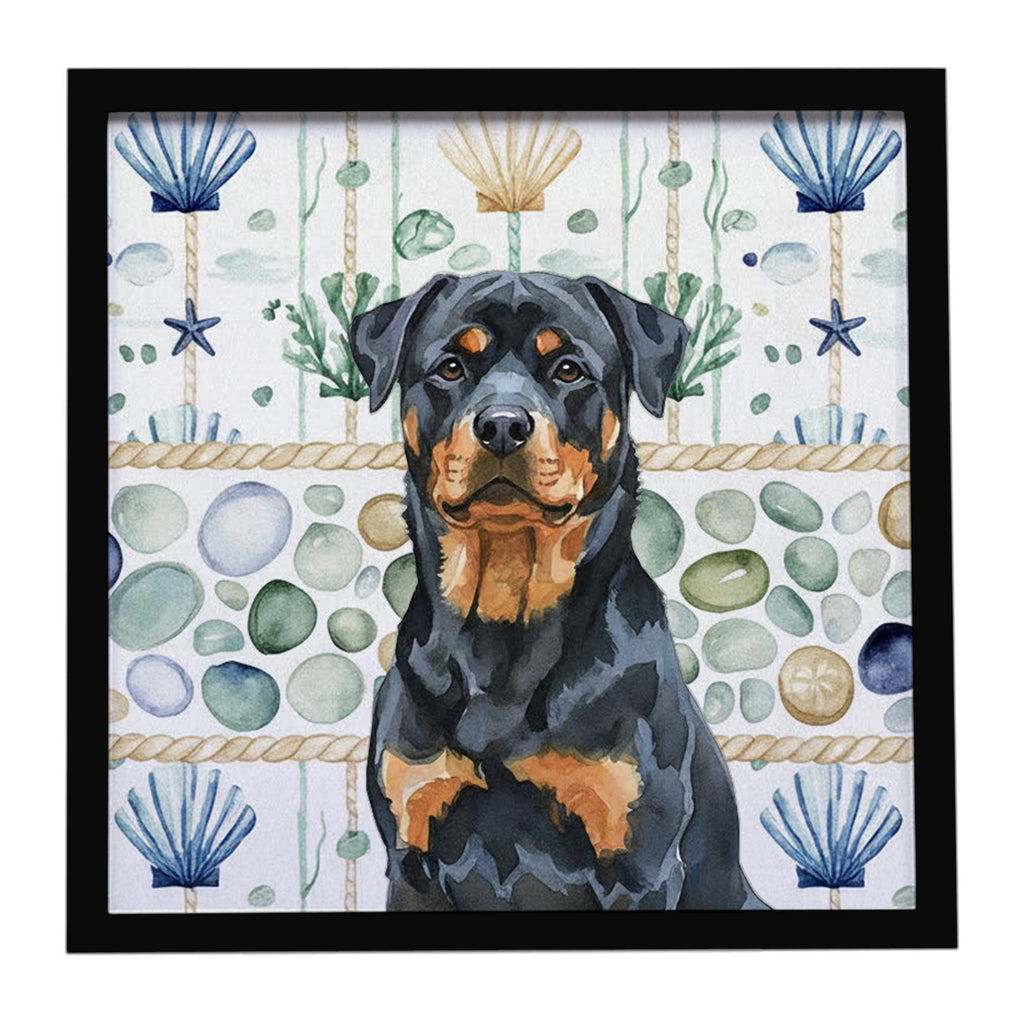 Rottweiler Coastal Sea Glass Framed Metal Print Bathroom, Kitchen, Office, Home Decor Wall Art Ready to Hang, Square, 8X8