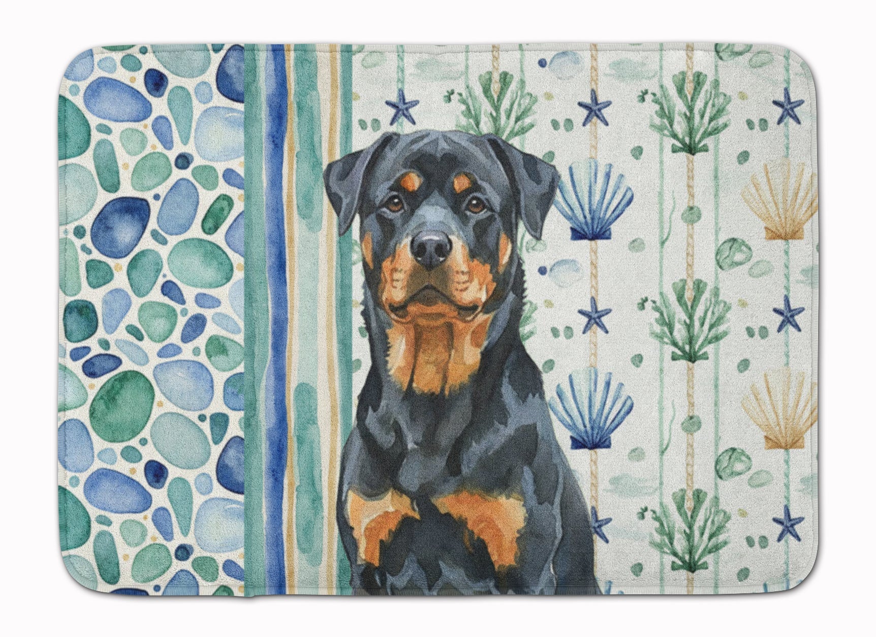 Rottweiler Coastal Sea Glass Memory Foam Kitchen Mat Machine Washable Anti-Fatigue Cushion Comfort Bath or Kitchen Rug