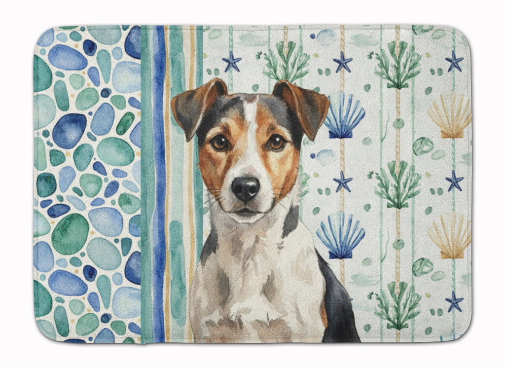 Tricolor Russell Terrier Coastal Sea Glass Memory Foam Kitchen Mat Machine Washable Anti-Fatigue Cushion Comfort Bath or Kitchen Rug