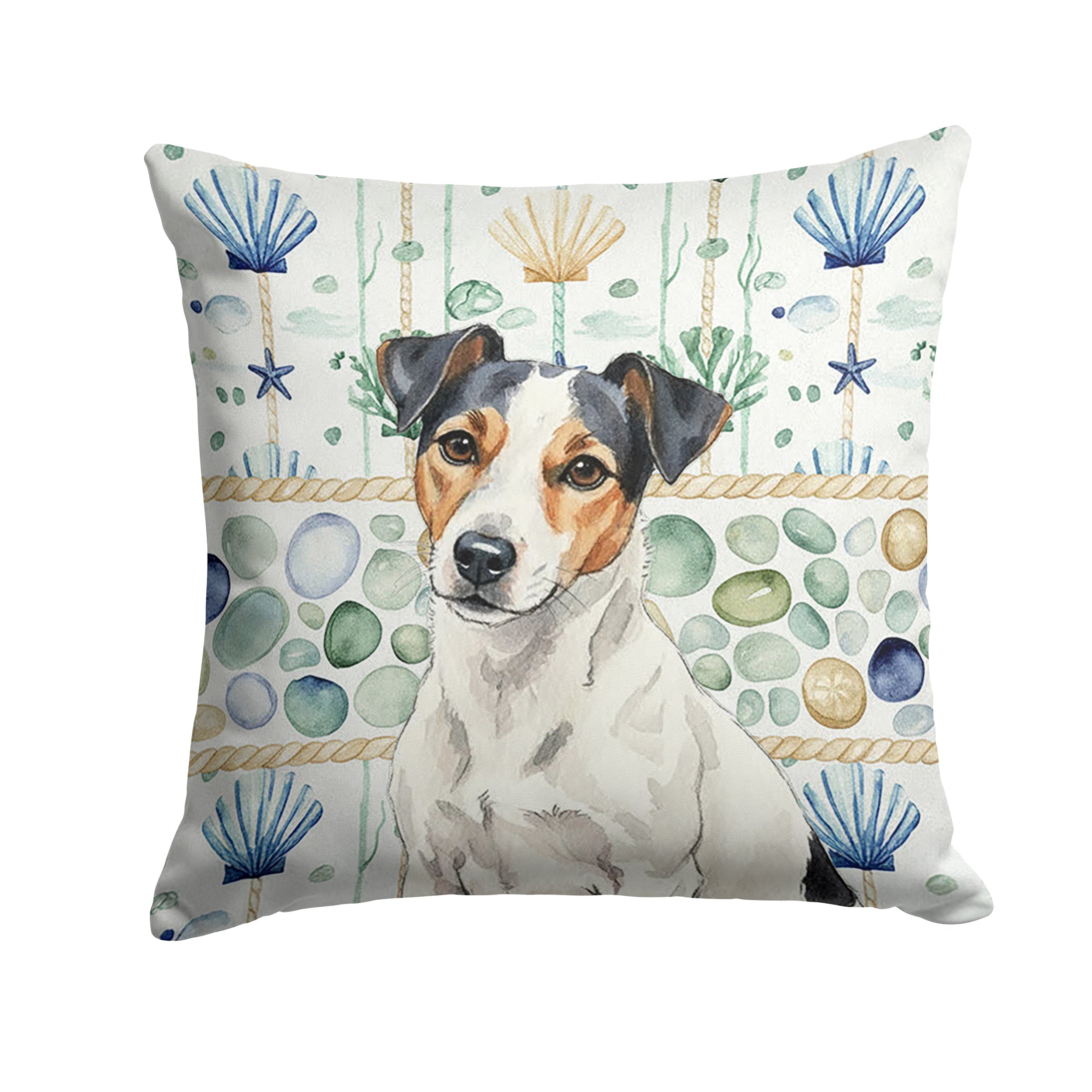 White with Black Markings Russell Terrier Coastal Sea Glass Decorative Throw Pillow 18x18 Indoor Outdoor Accent Cushion, Fabric Cover with Insert for Sofa, Bed, Porch & Living Room