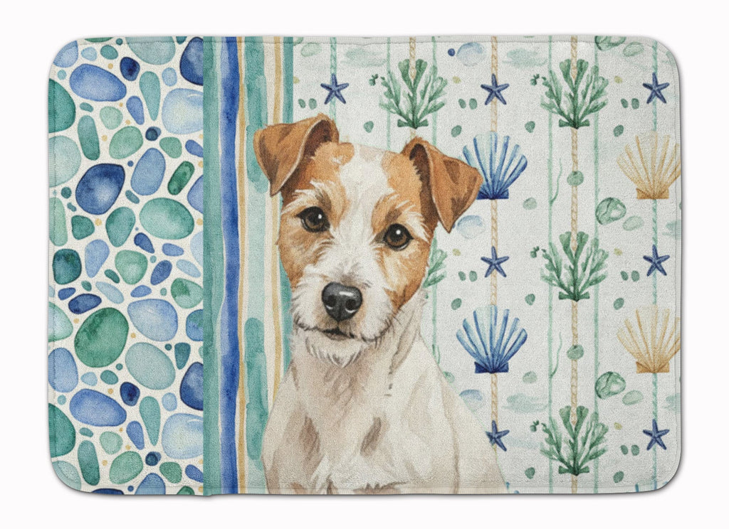 White with Tan Markings Russell Terrier Coastal Sea Glass Memory Foam Kitchen Mat Machine Washable Anti-Fatigue Cushion Comfort Bath or Kitchen Rug