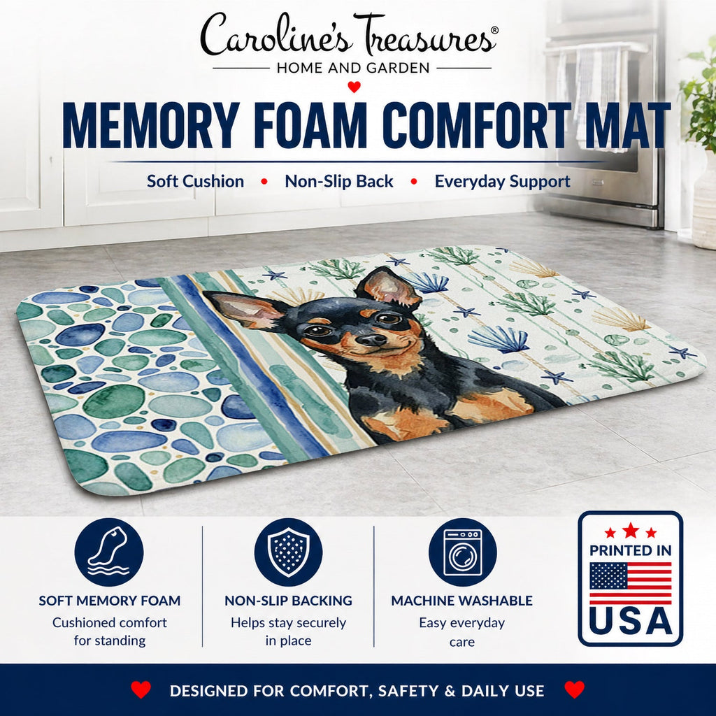 Black and Tan Russian Toy Coastal Sea Glass Memory Foam Kitchen Mat Machine Washable Anti-Fatigue Cushion Comfort Bath or Kitchen Rug