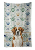 Brown and White Saint Bernard Coastal Sea Glass Kitchen Towel Velour Plush Front and Cotton Loop Back Machine Washable