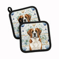 Brown and White Saint Bernard Coastal Sea Glass Pot Holder Set of 2 Heat Resistant Quilted Hot Pads 7.5 x 7.5 Inch, Insulated Kitchen Trivets for Cooking & Baking