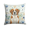 Brown and White Saint Bernard Coastal Sea Glass Decorative Throw Pillow 14x14 Indoor Outdoor Accent Cushion, Fabric Cover with Insert for Sofa, Bed, Porch & Living Room