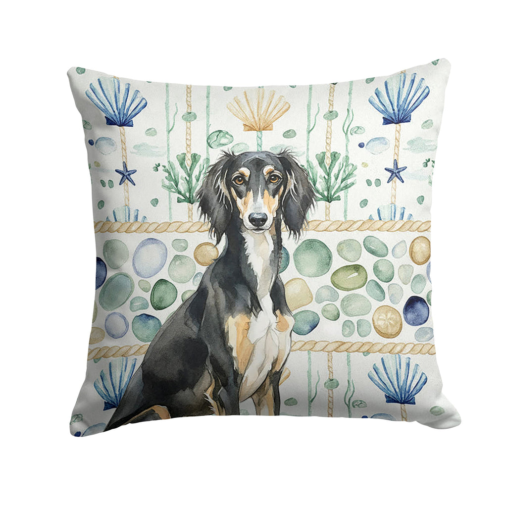 Black and Tan Saluki Coastal Sea Glass Decorative Throw Pillow 14x14 Indoor Outdoor Accent Cushion, Fabric Cover with Insert for Sofa, Bed, Porch & Living Room
