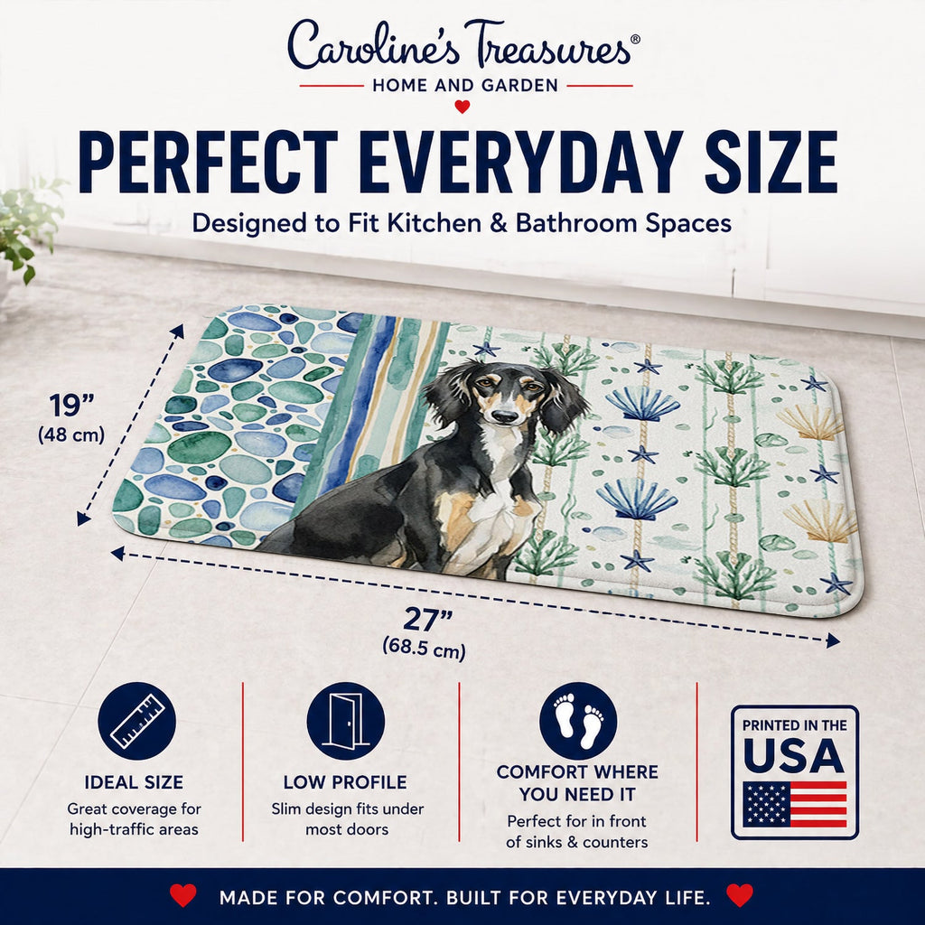 Black and Tan Saluki Coastal Sea Glass Memory Foam Kitchen Mat Machine Washable Anti-Fatigue Cushion Comfort Bath or Kitchen Rug