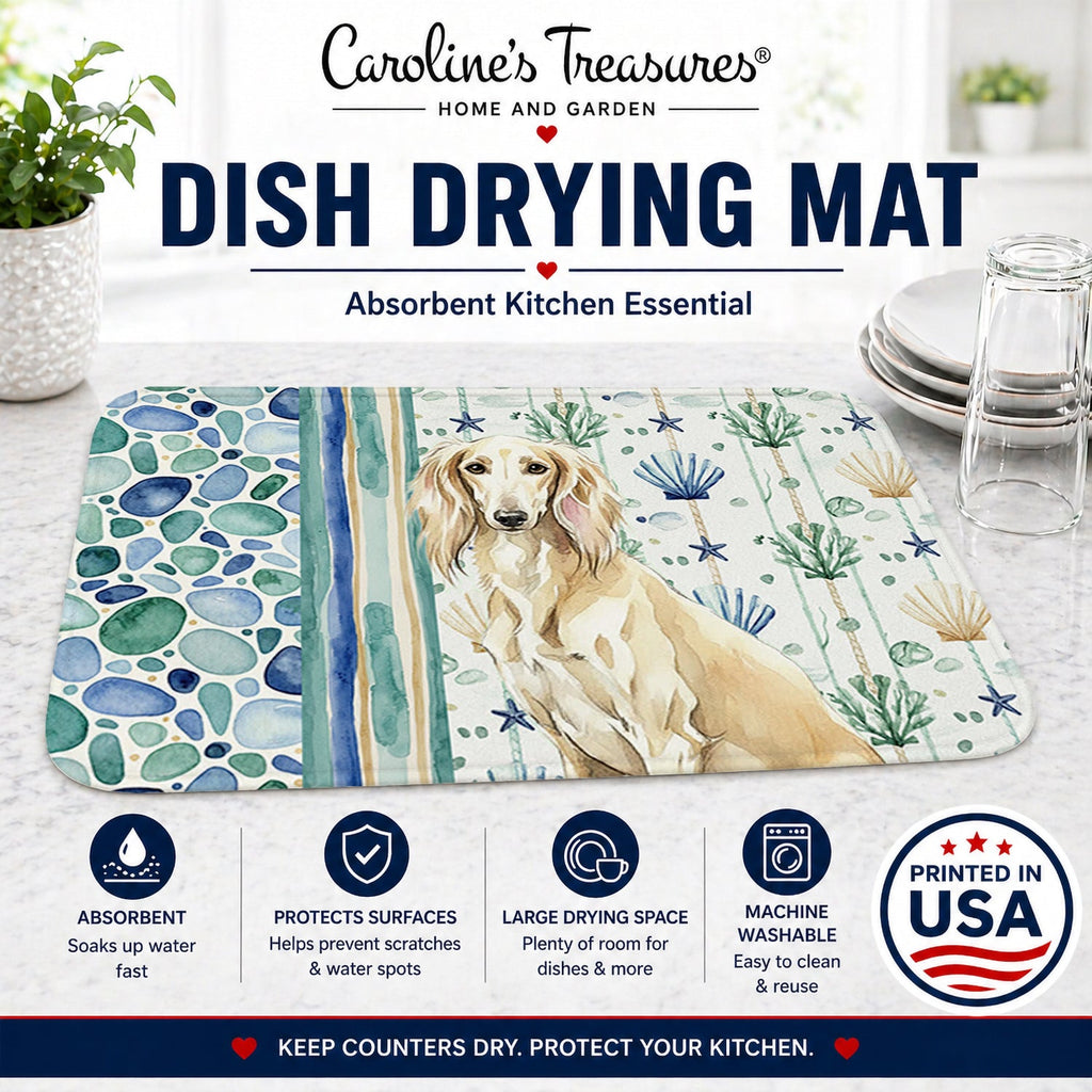 Cream Saluki Coastal Sea Glass Dish Drying Mat Absorbent Dish Drying Mat Pad for Kitchen Counter Dish Drainer Mat for Countertop, 14 x 21", Multicolor