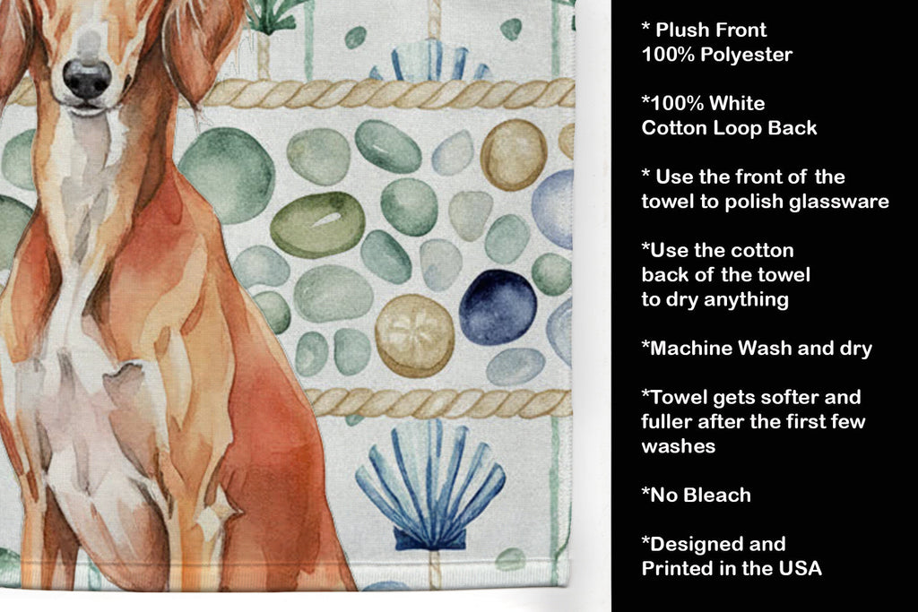 Red Saluki Coastal Sea Glass Kitchen Towel Velour Plush Front and Cotton Loop Back Machine Washable