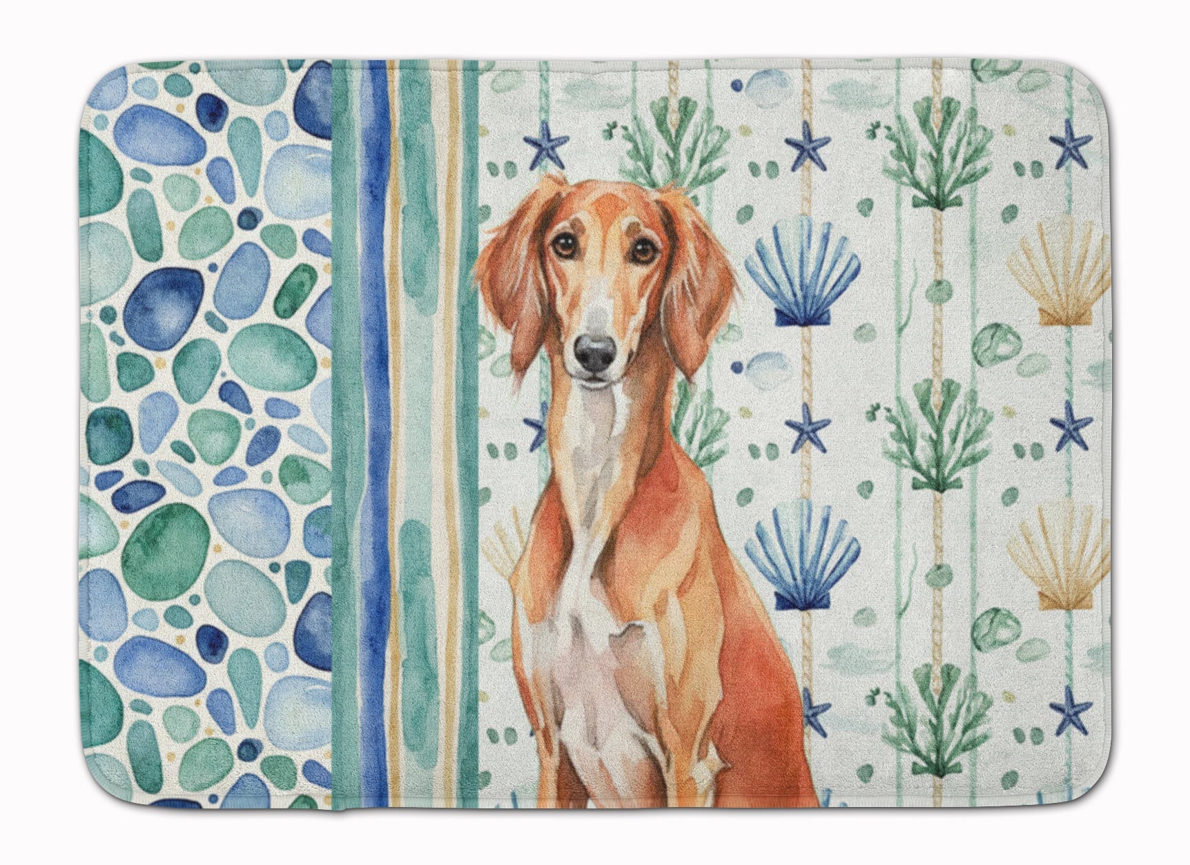 Red Saluki Coastal Sea Glass Memory Foam Kitchen Mat Machine Washable Anti-Fatigue Cushion Comfort Bath or Kitchen Rug