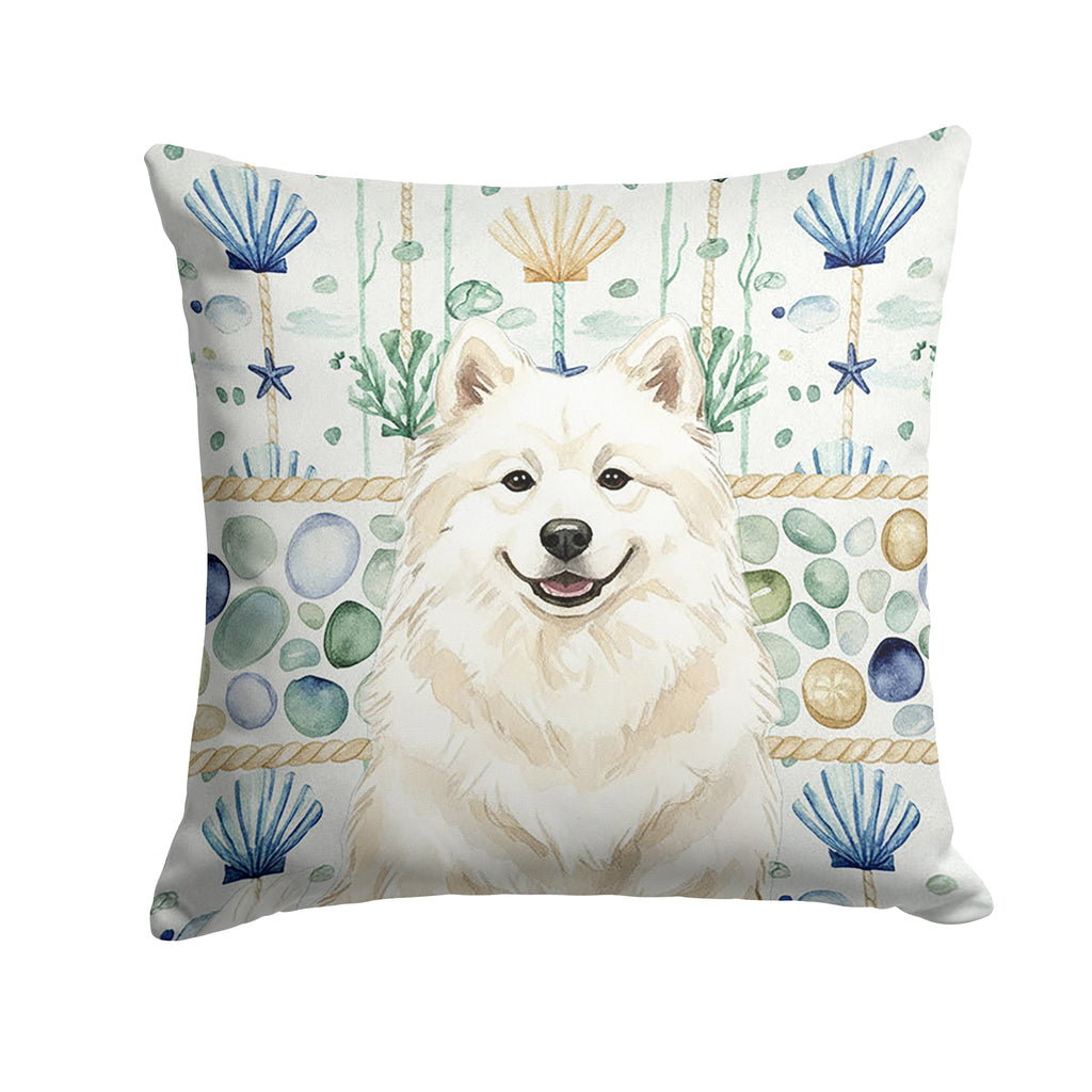Cream Samoyed Coastal Sea Glass Decorative Throw Pillow 14x14 Indoor Outdoor Accent Cushion, Fabric Cover with Insert for Sofa, Bed, Porch & Living Room