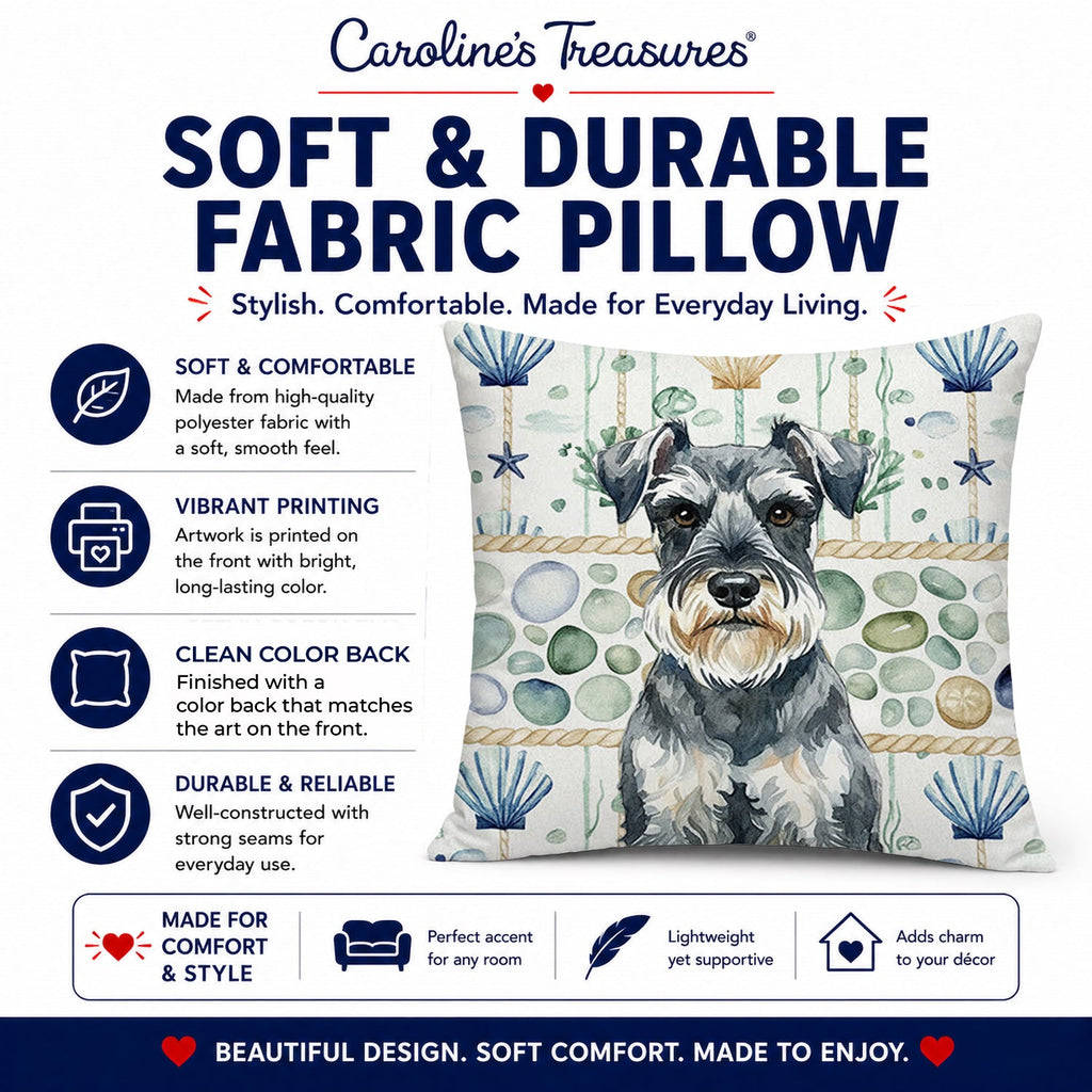 Schnauzer Coastal Sea Glass Decorative Throw Pillow 18x18 Indoor Outdoor Accent Cushion, Fabric Cover with Insert for Sofa, Bed, Porch & Living Room