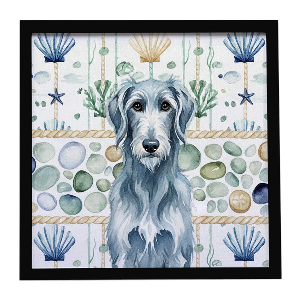 Blue-Gray Scottish Deerhound Coastal Sea Glass Framed Metal Print Bathroom, Kitchen, Office, Home Decor Wall Art Ready to Hang, Square, 8X8