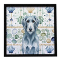 Blue-Gray Scottish Deerhound Coastal Sea Glass Framed Metal Print Bathroom, Kitchen, Office, Home Decor Wall Art Ready to Hang, Square, 8X8