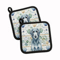 Blue-Gray Scottish Deerhound Coastal Sea Glass Pot Holder Set of 2 Heat Resistant Quilted Hot Pads 7.5 x 7.5 Inch, Insulated Kitchen Trivets for Cooking & Baking