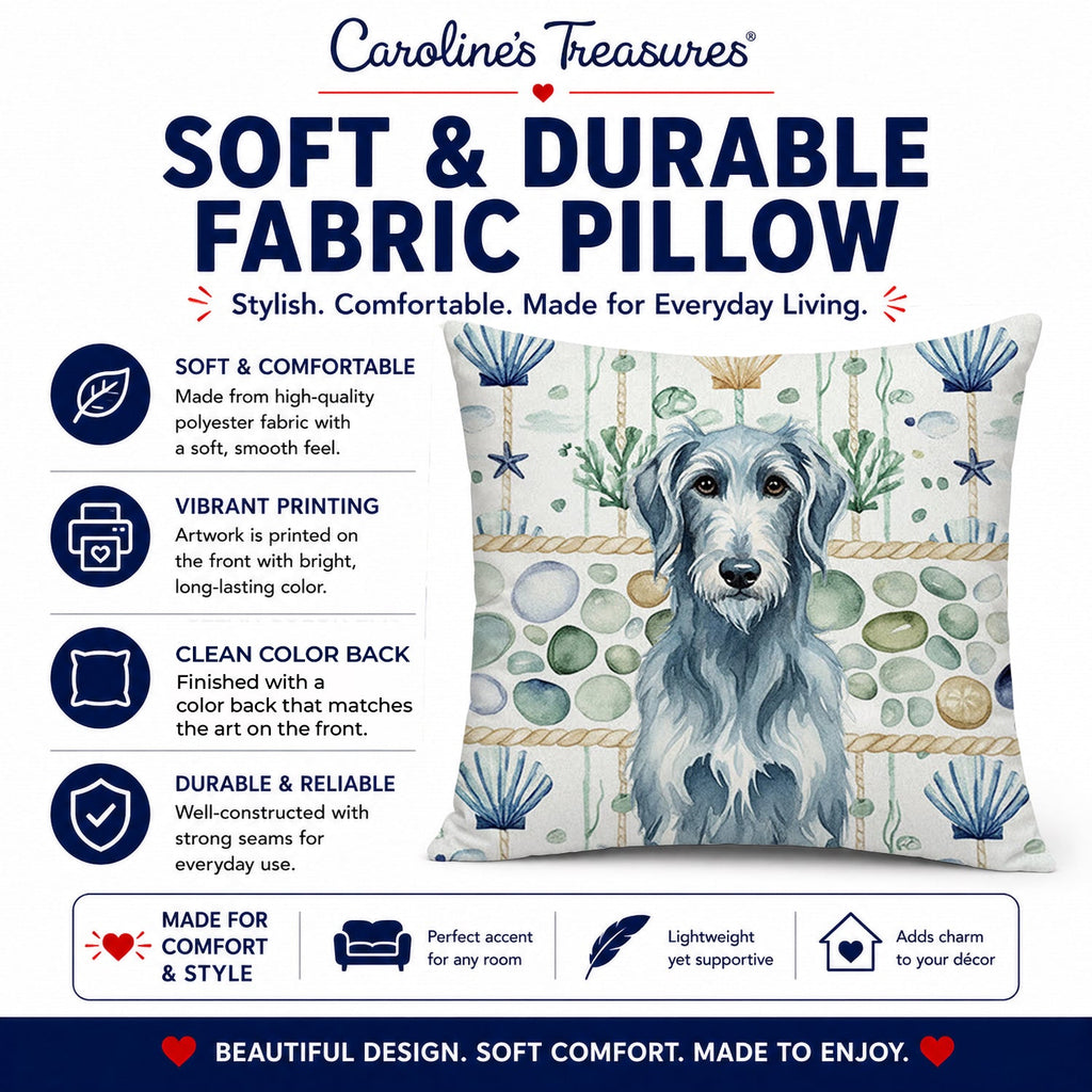 Blue-Gray Scottish Deerhound Coastal Sea Glass Decorative Throw Pillow 14x14 Indoor Outdoor Accent Cushion, Fabric Cover with Insert for Sofa, Bed, Porch & Living Room
