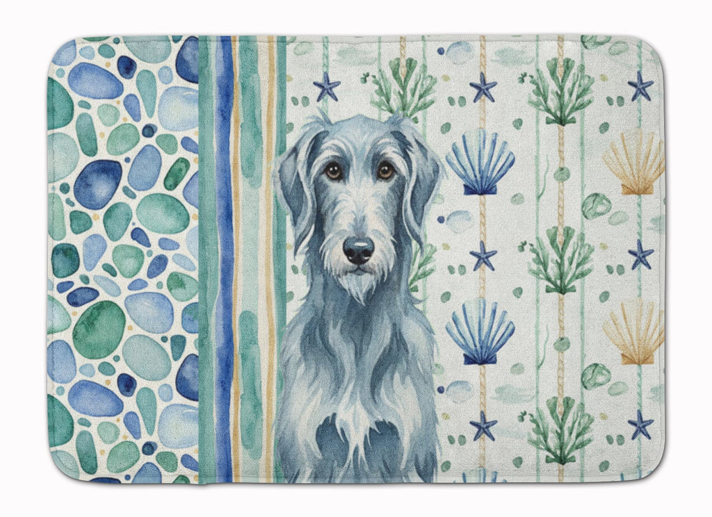 Blue-Gray Scottish Deerhound Coastal Sea Glass Memory Foam Kitchen Mat Machine Washable Anti-Fatigue Cushion Comfort Bath or Kitchen Rug