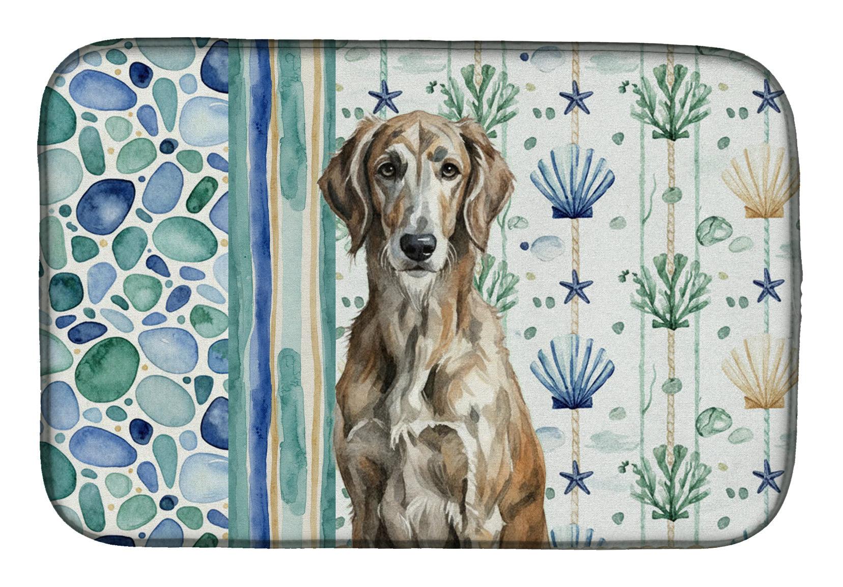 Brindle Scottish Deerhound Coastal Sea Glass Dish Drying Mat Absorbent Dish Drying Mat Pad for Kitchen Counter Dish Drainer Mat for Countertop, 14 x 21", Multicolor