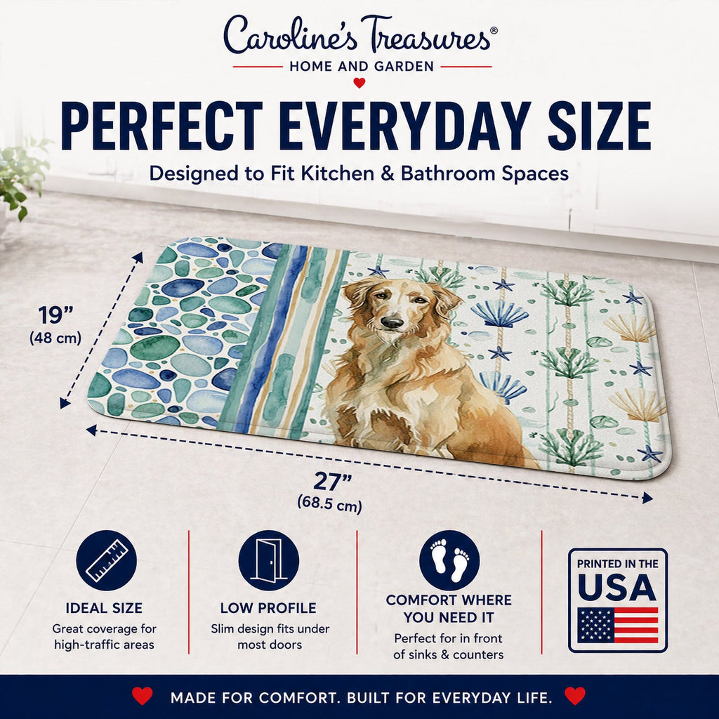 Wheaten Scottish Deerhound Coastal Sea Glass Memory Foam Kitchen Mat Machine Washable Anti-Fatigue Cushion Comfort Bath or Kitchen Rug