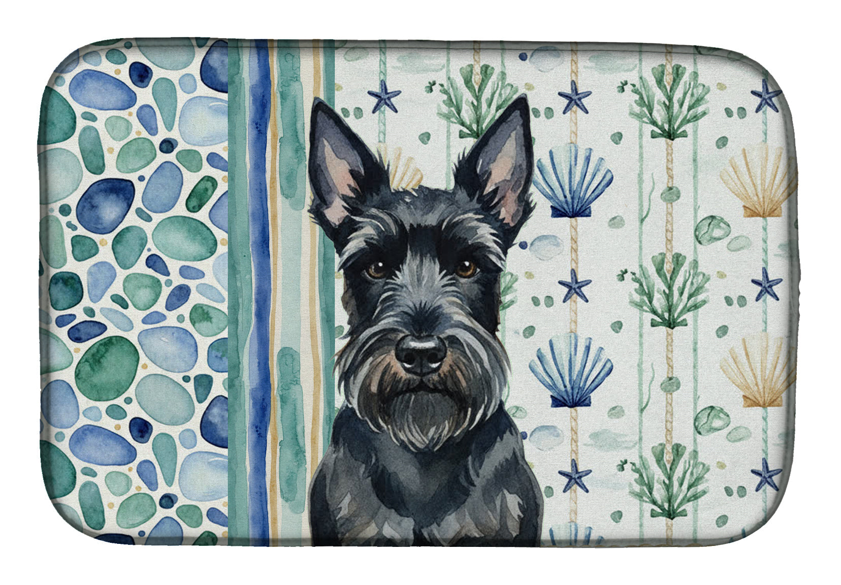 Scottish Terrier Coastal Sea Glass Dish Drying Mat Absorbent Dish Drying Mat Pad for Kitchen Counter Dish Drainer Mat for Countertop, 14 x 21", Multicolor