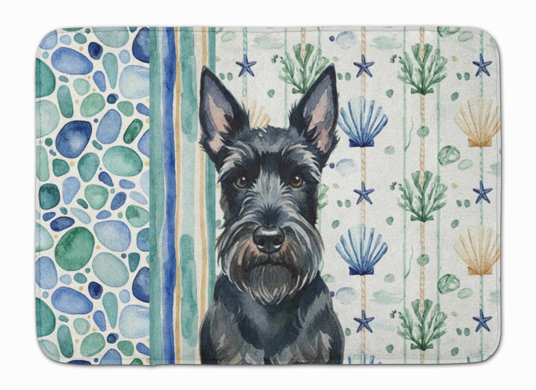 Scottish Terrier Coastal Sea Glass Memory Foam Kitchen Mat Machine Washable Anti-Fatigue Cushion Comfort Bath or Kitchen Rug