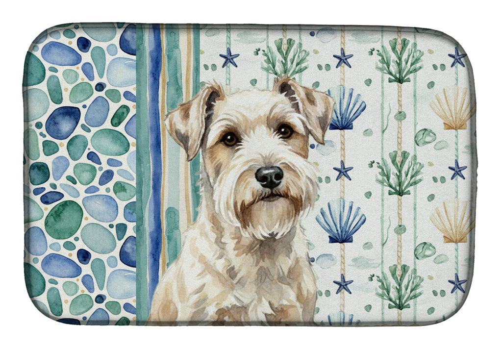 Sealyham Terrier Coastal Sea Glass Dish Drying Mat Absorbent Dish Drying Mat Pad for Kitchen Counter Dish Drainer Mat for Countertop, 14 x 21", Multicolor