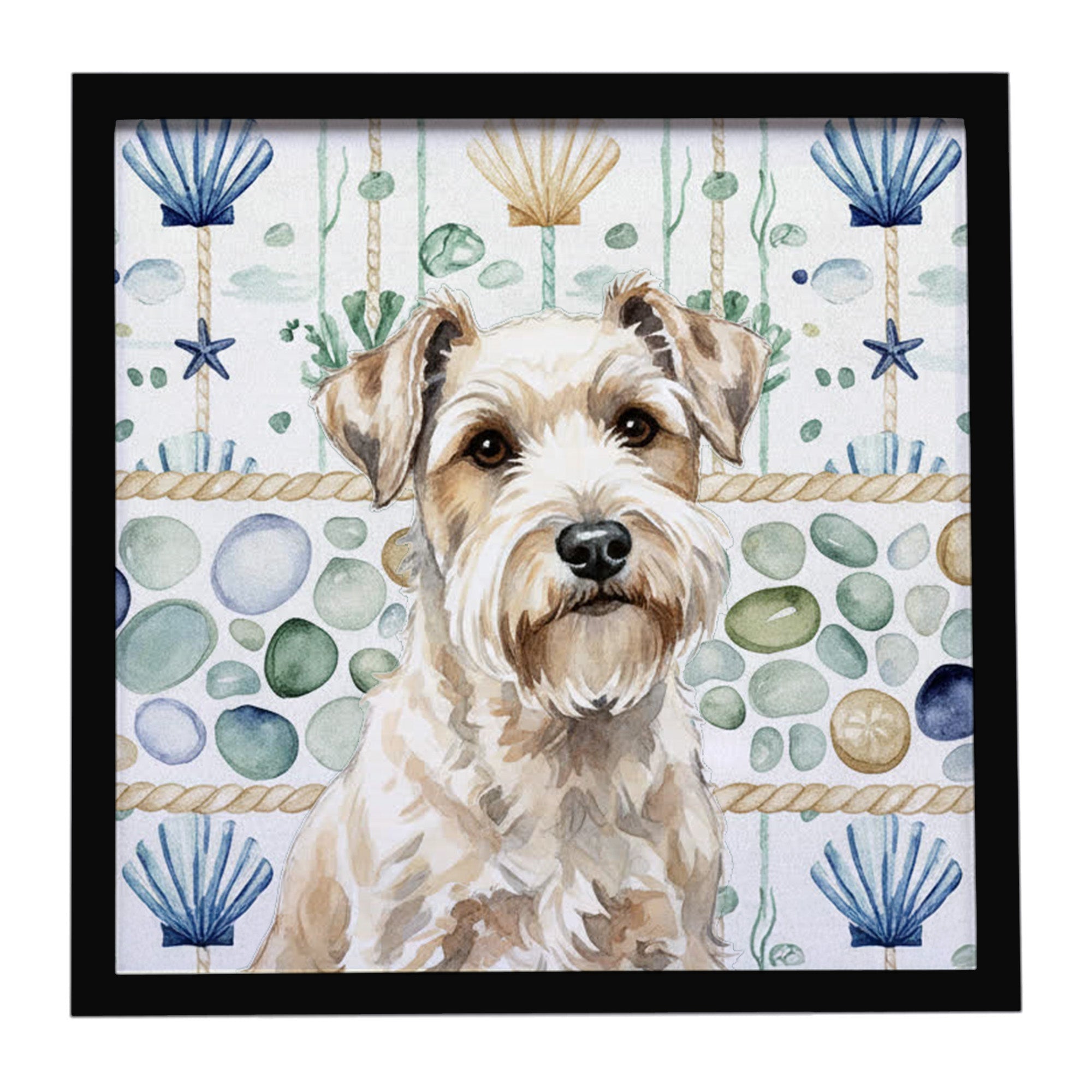 Sealyham Terrier Coastal Sea Glass Framed Metal Print Bathroom, Kitchen, Office, Home Decor Wall Art Ready to Hang, Square, 8X8