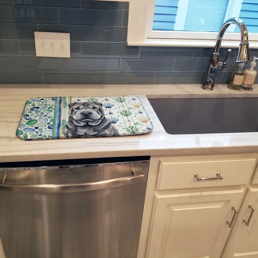 Black Shar Pei Coastal Sea Glass Dish Drying Mat Absorbent Dish Drying Mat Pad for Kitchen Counter Dish Drainer Mat for Countertop, 14 x 21", Multicolor