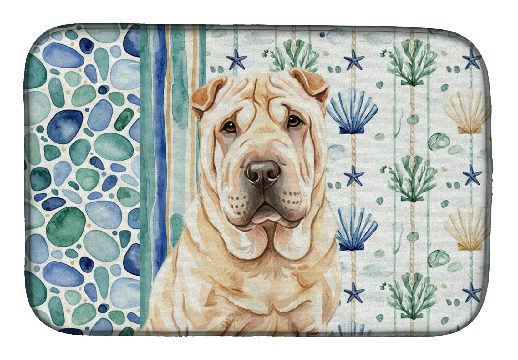 Shar Pei Coastal Sea Glass Dish Drying Mat Absorbent Dish Drying Mat Pad for Kitchen Counter Dish Drainer Mat for Countertop, 14 x 21", Multicolor