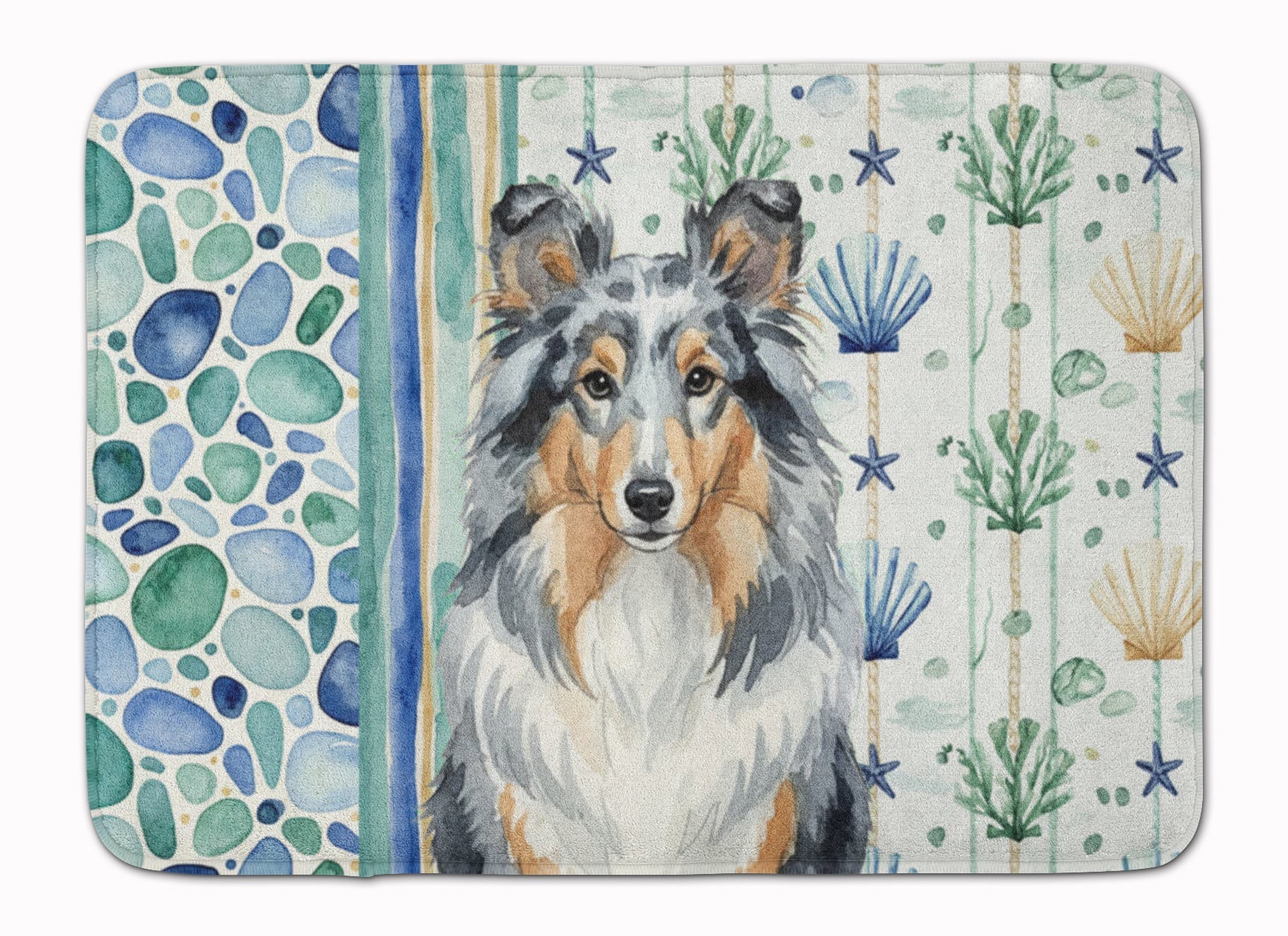 Blue Merle Sheltie Coastal Sea Glass Memory Foam Kitchen Mat Machine Washable Anti-Fatigue Cushion Comfort Bath or Kitchen Rug