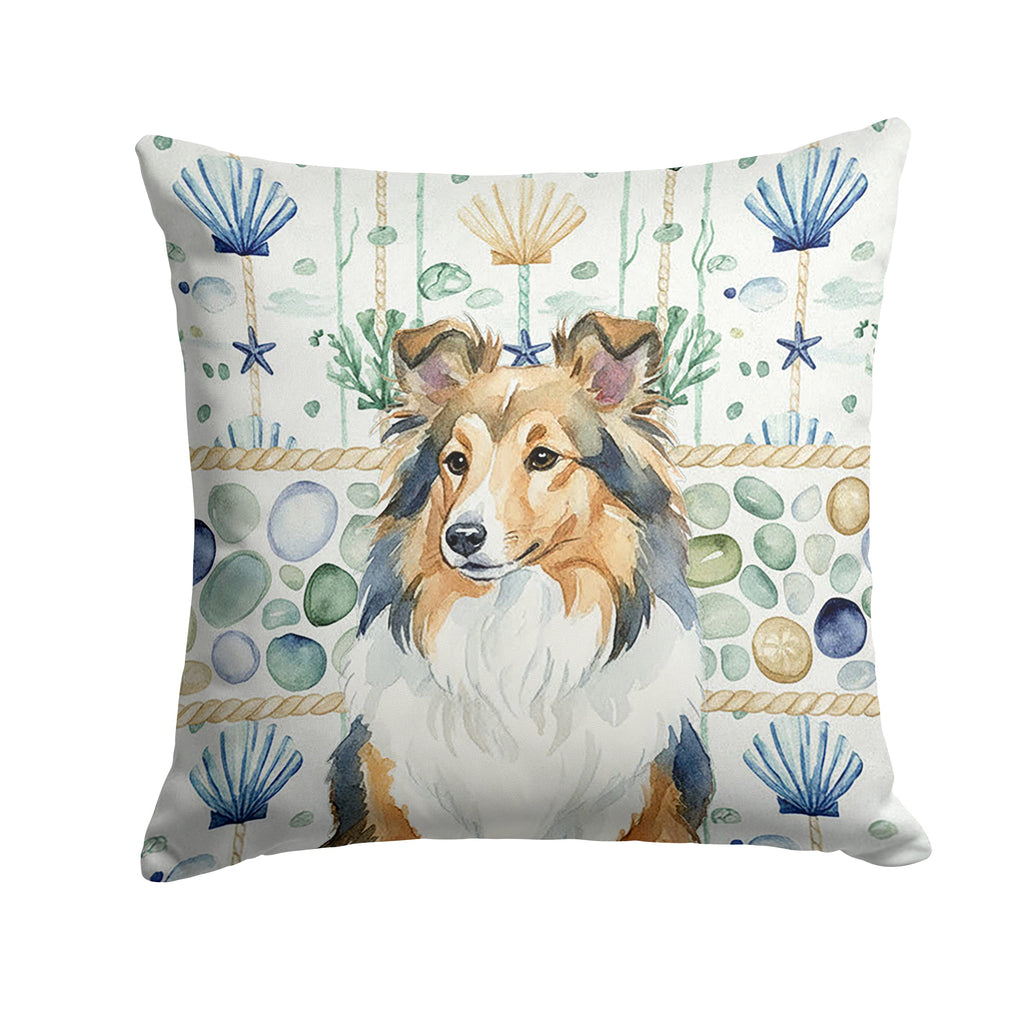 Sable Sheltie Coastal Sea Glass Decorative Throw Pillow 14x14 Indoor Outdoor Accent Cushion, Fabric Cover with Insert for Sofa, Bed, Porch & Living Room