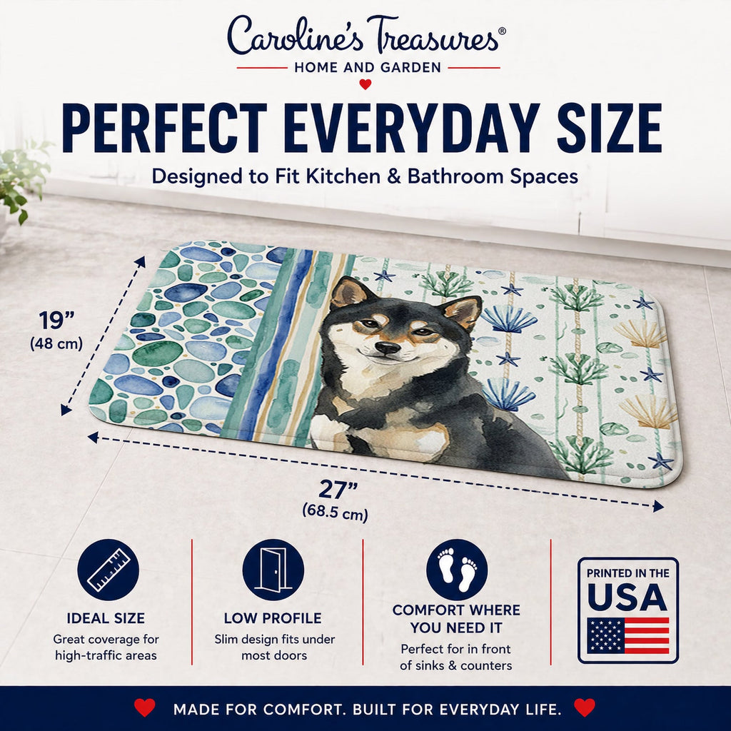 Black and Tan Shiba Inu Coastal Sea Glass Memory Foam Kitchen Mat Machine Washable Anti-Fatigue Cushion Comfort Bath or Kitchen Rug