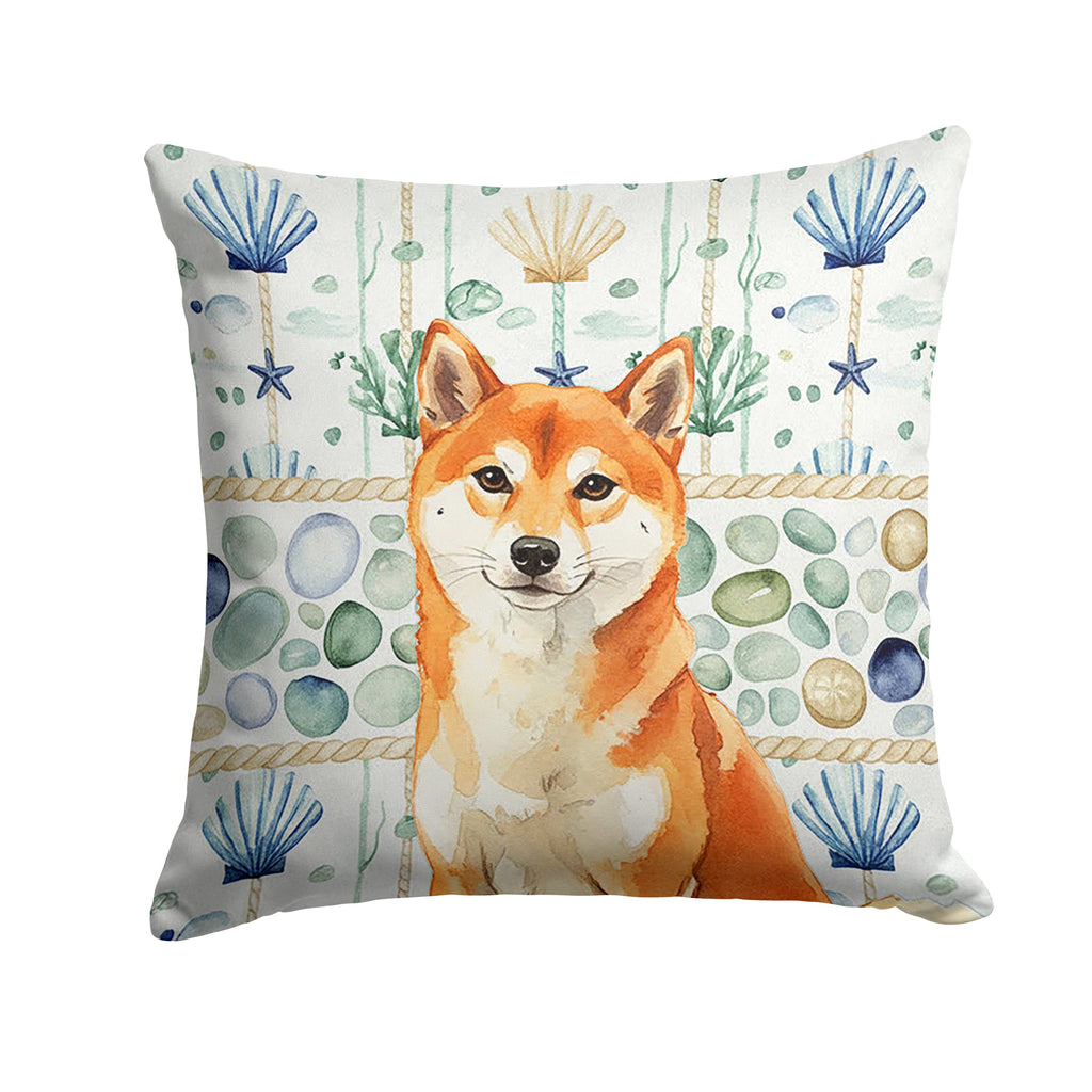 Red Shiba Inu Coastal Sea Glass Decorative Throw Pillow 14x14 Indoor Outdoor Accent Cushion, Fabric Cover with Insert for Sofa, Bed, Porch & Living Room