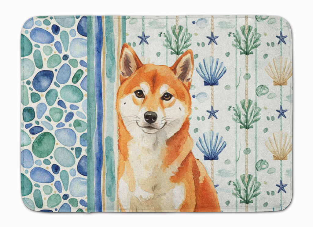 Red Shiba Inu Coastal Sea Glass Memory Foam Kitchen Mat Machine Washable Anti-Fatigue Cushion Comfort Bath or Kitchen Rug