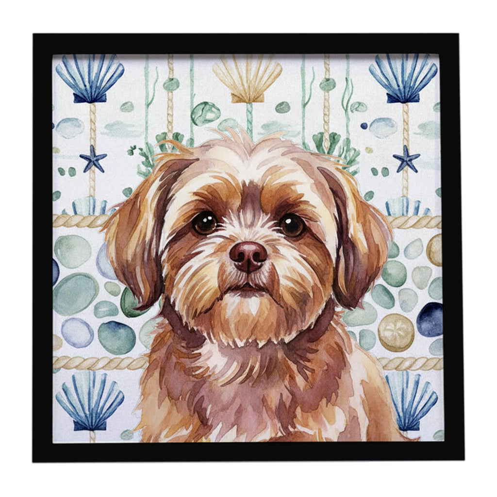 Liver Shih Tzu Coastal Sea Glass Framed Metal Print Bathroom, Kitchen, Office, Home Decor Wall Art Ready to Hang, Square, 8X8
