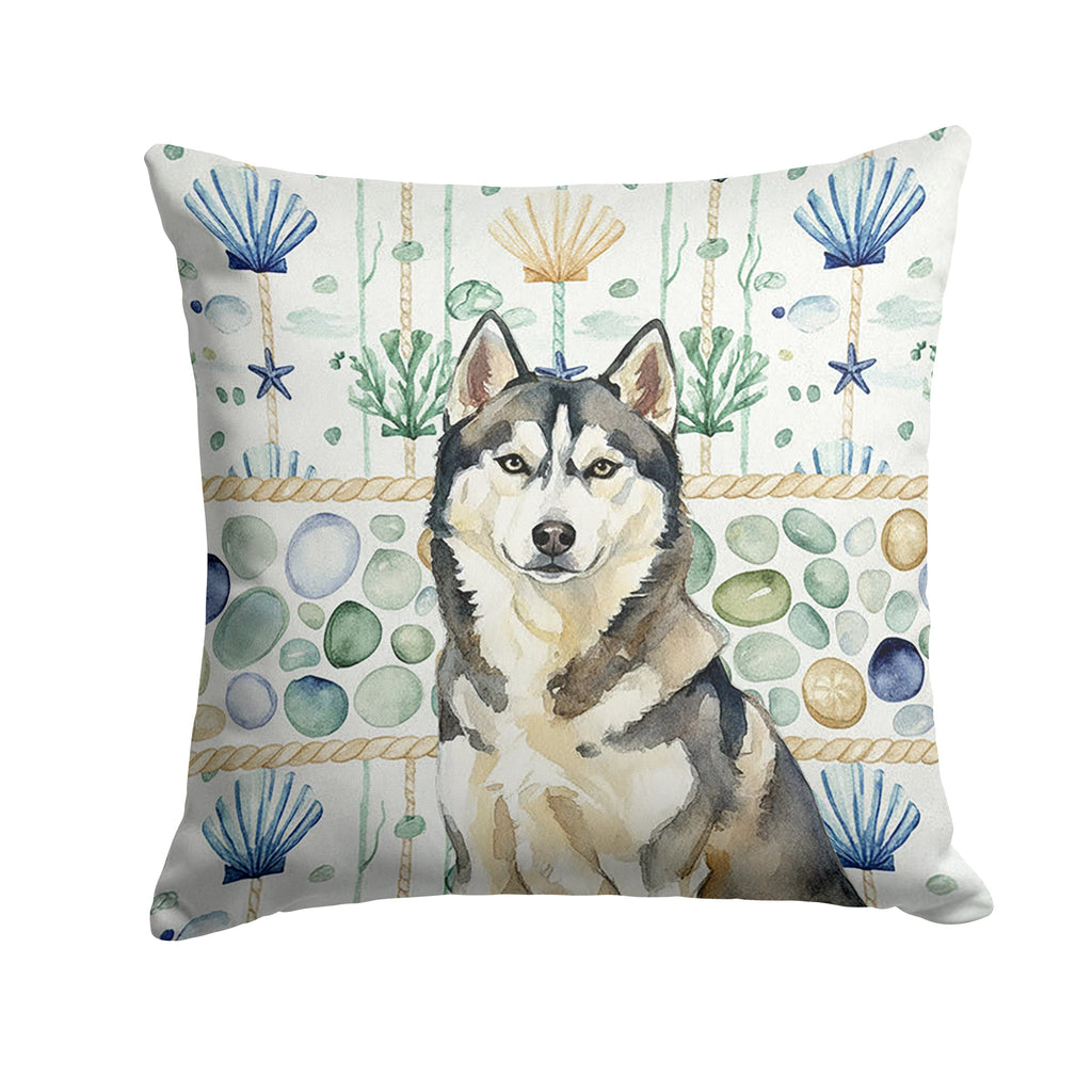 Agouti Siberian Husky Coastal Sea Glass Decorative Throw Pillow 18x18 Indoor Outdoor Accent Cushion, Fabric Cover with Insert for Sofa, Bed, Porch & Living Room