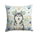Siberian Husky Coastal Sea Glass Decorative Throw Pillow 14x14 Indoor Outdoor Accent Cushion, Fabric Cover with Insert for Sofa, Bed, Porch & Living Room