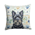 Black Skye Terrier Coastal Sea Glass Decorative Throw Pillow 14x14 Indoor Outdoor Accent Cushion, Fabric Cover with Insert for Sofa, Bed, Porch & Living Room