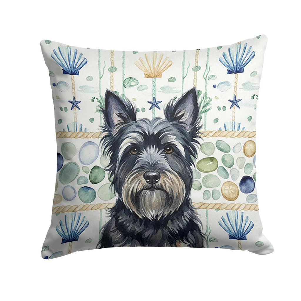 Black Skye Terrier Coastal Sea Glass Decorative Throw Pillow 18x18 Indoor Outdoor Accent Cushion, Fabric Cover with Insert for Sofa, Bed, Porch & Living Room