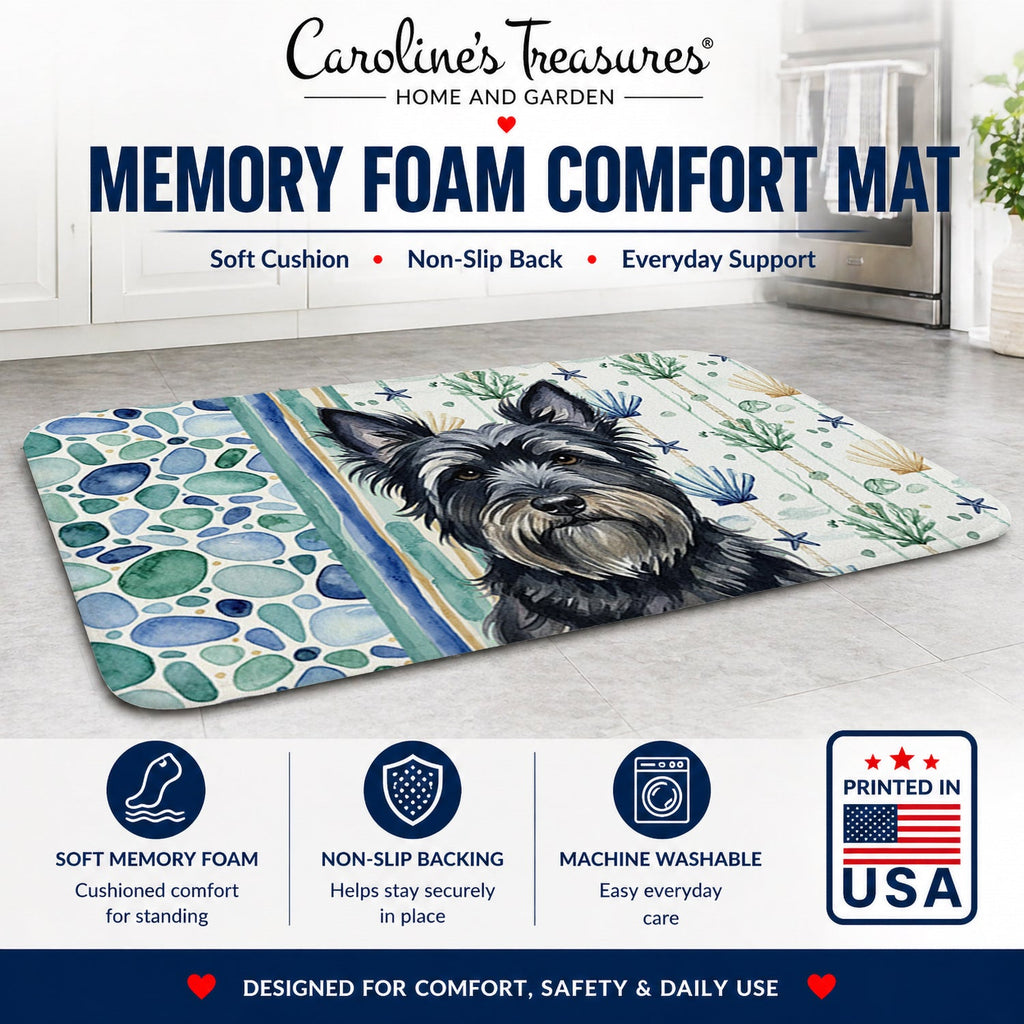 Black Skye Terrier Coastal Sea Glass Memory Foam Kitchen Mat Machine Washable Anti-Fatigue Cushion Comfort Bath or Kitchen Rug