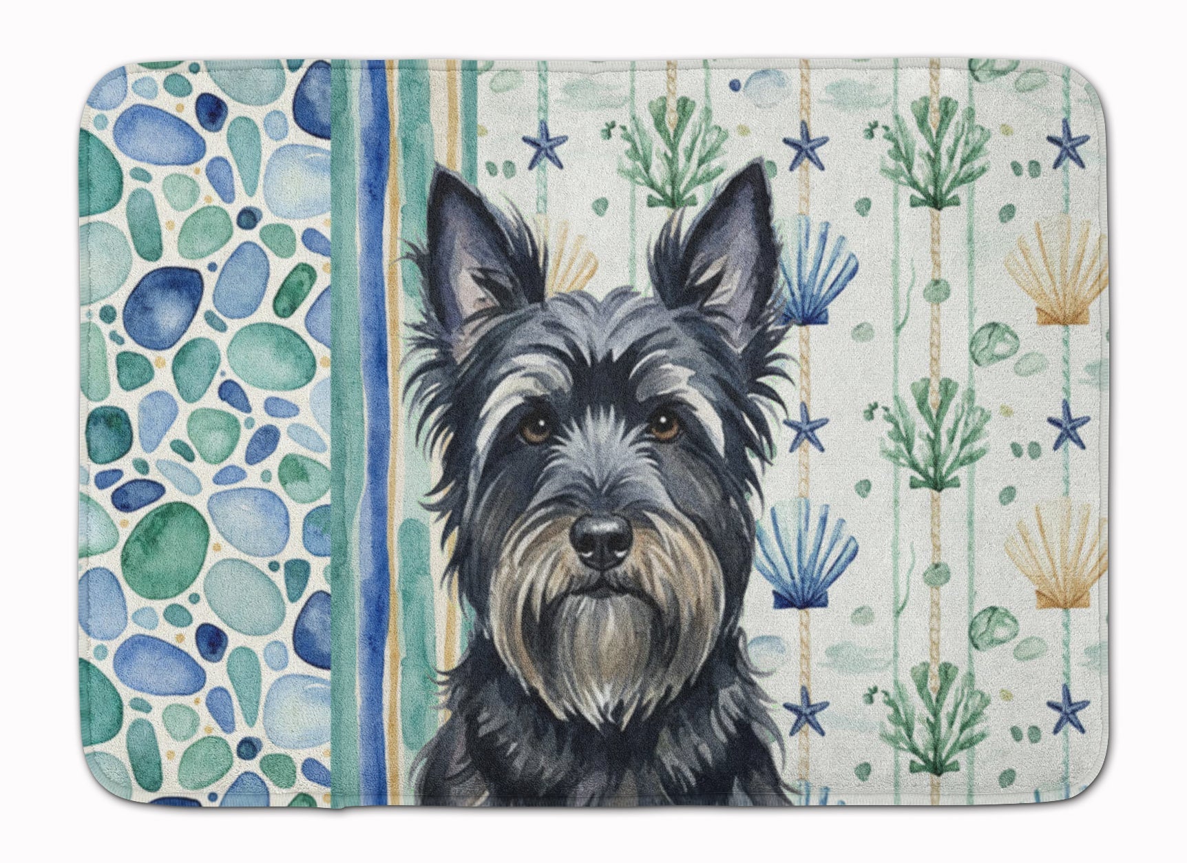 Black Skye Terrier Coastal Sea Glass Memory Foam Kitchen Mat Machine Washable Anti-Fatigue Cushion Comfort Bath or Kitchen Rug