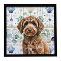 Spanish Water Dog Coastal Sea Glass Framed Metal Print Bathroom, Kitchen, Office, Home Decor Wall Art Ready to Hang, Square, 8X8