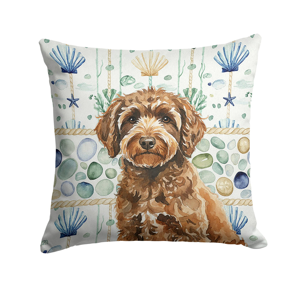 Spanish Water Dog Coastal Sea Glass Decorative Throw Pillow 14x14 Indoor Outdoor Accent Cushion, Fabric Cover with Insert for Sofa, Bed, Porch & Living Room