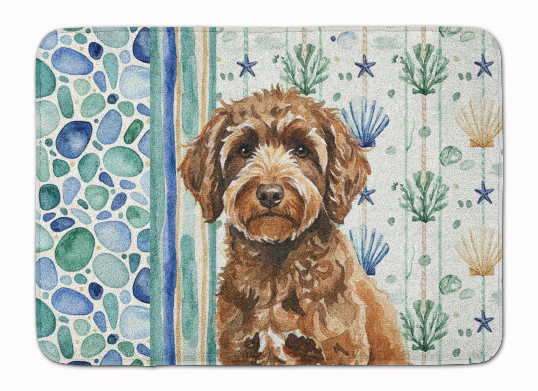 Spanish Water Dog Coastal Sea Glass Memory Foam Kitchen Mat Machine Washable Anti-Fatigue Cushion Comfort Bath or Kitchen Rug
