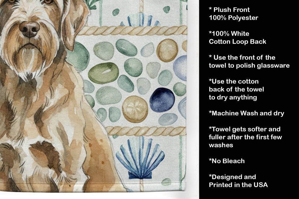 Spinone Italiano Coastal Sea Glass Kitchen Towel Velour Plush Front and Cotton Loop Back Machine Washable