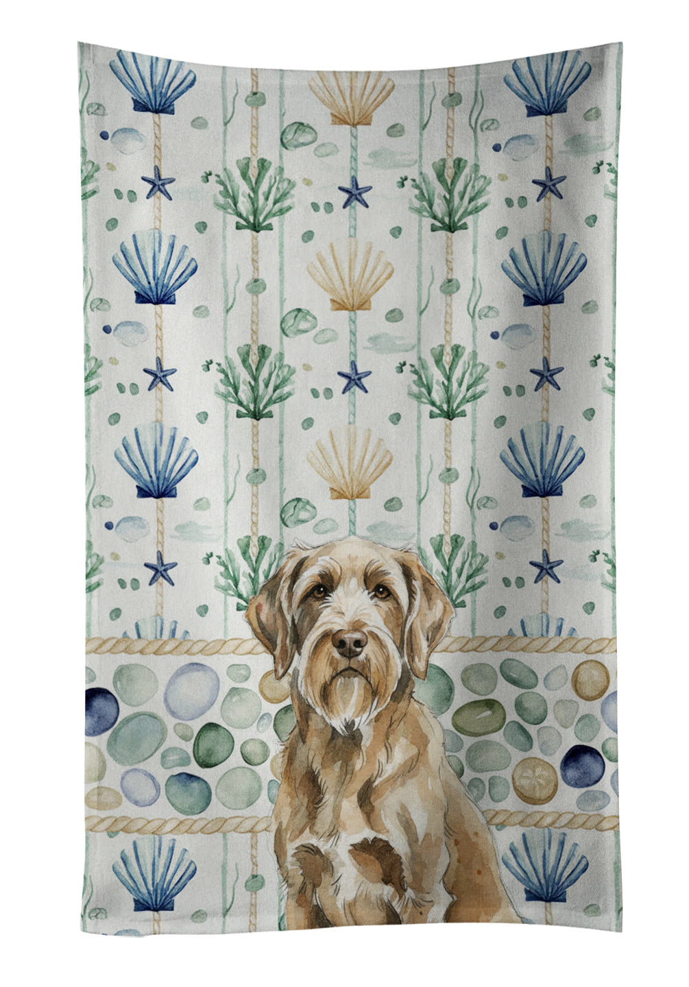 Spinone Italiano Coastal Sea Glass Kitchen Towel Velour Plush Front and Cotton Loop Back Machine Washable