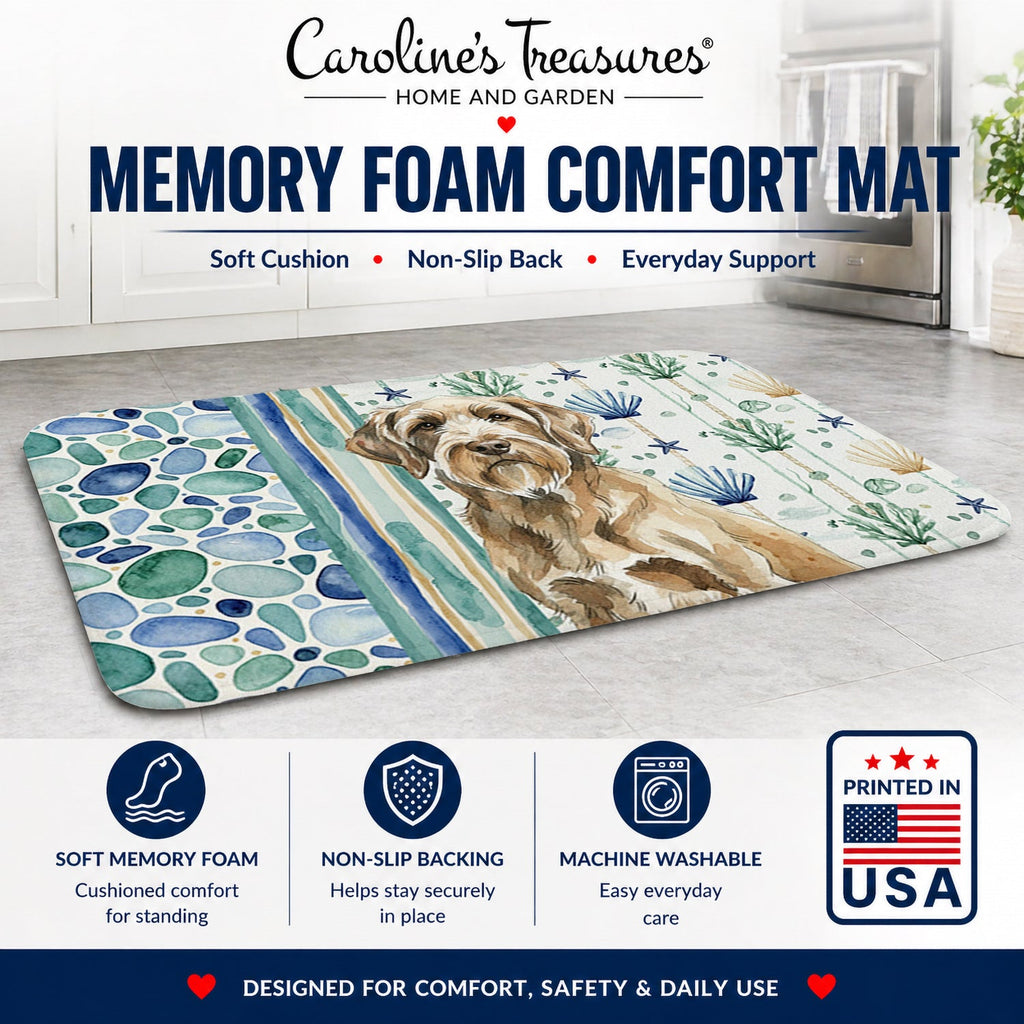 Spinone Italiano Coastal Sea Glass Memory Foam Kitchen Mat Machine Washable Anti-Fatigue Cushion Comfort Bath or Kitchen Rug