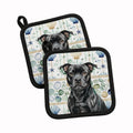 Black Staffordshire Bull Terrier Coastal Sea Glass Pot Holder Set of 2 Heat Resistant Quilted Hot Pads 7.5 x 7.5 Inch, Insulated Kitchen Trivets for Cooking & Baking